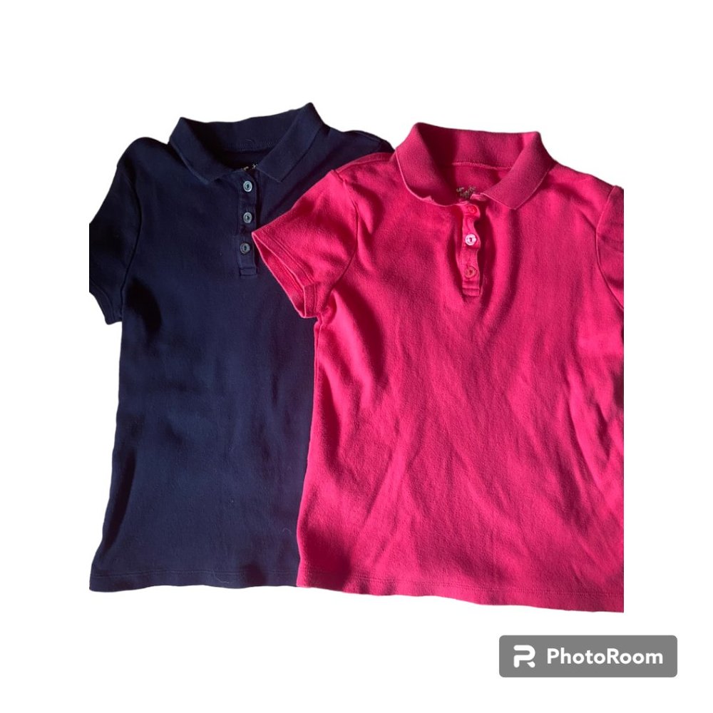Justice lot 2 Girl's School Uniform short sleeve Polo shirts Pink and Blue sz‎ 8